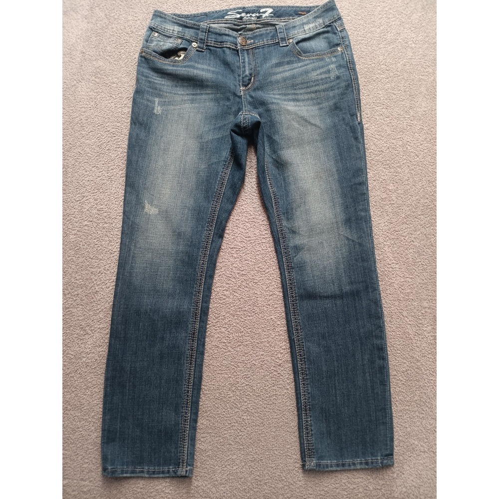 Seven7 Luxe Straight Jeans Women's Size 16 Stretch Denim Mid Rise‎ Distressed